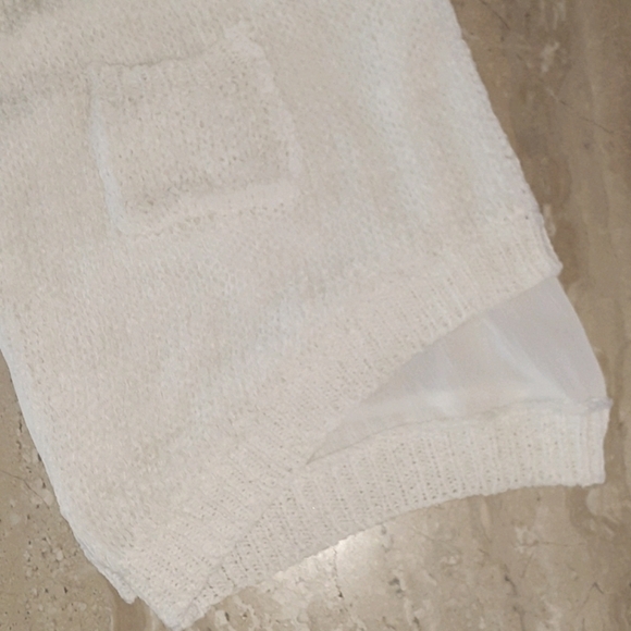 Cream Top Sweater Chiffon an Knit Short Sleeve Baggy Slouch - Picture 4 of 8